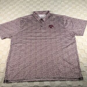 Antigua Texas A&M Aggies Mens 2XL Polo Shirt Maroon Floral Ditsy Print Logo Golf